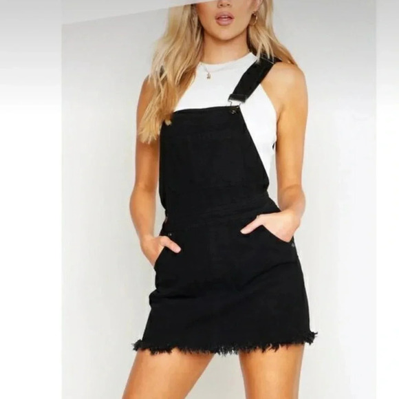 - LOVE TREE DENIM WASHED BLACK RAW HEM OVERALL DRESS SIZE SMALL - Picture 2 of 12